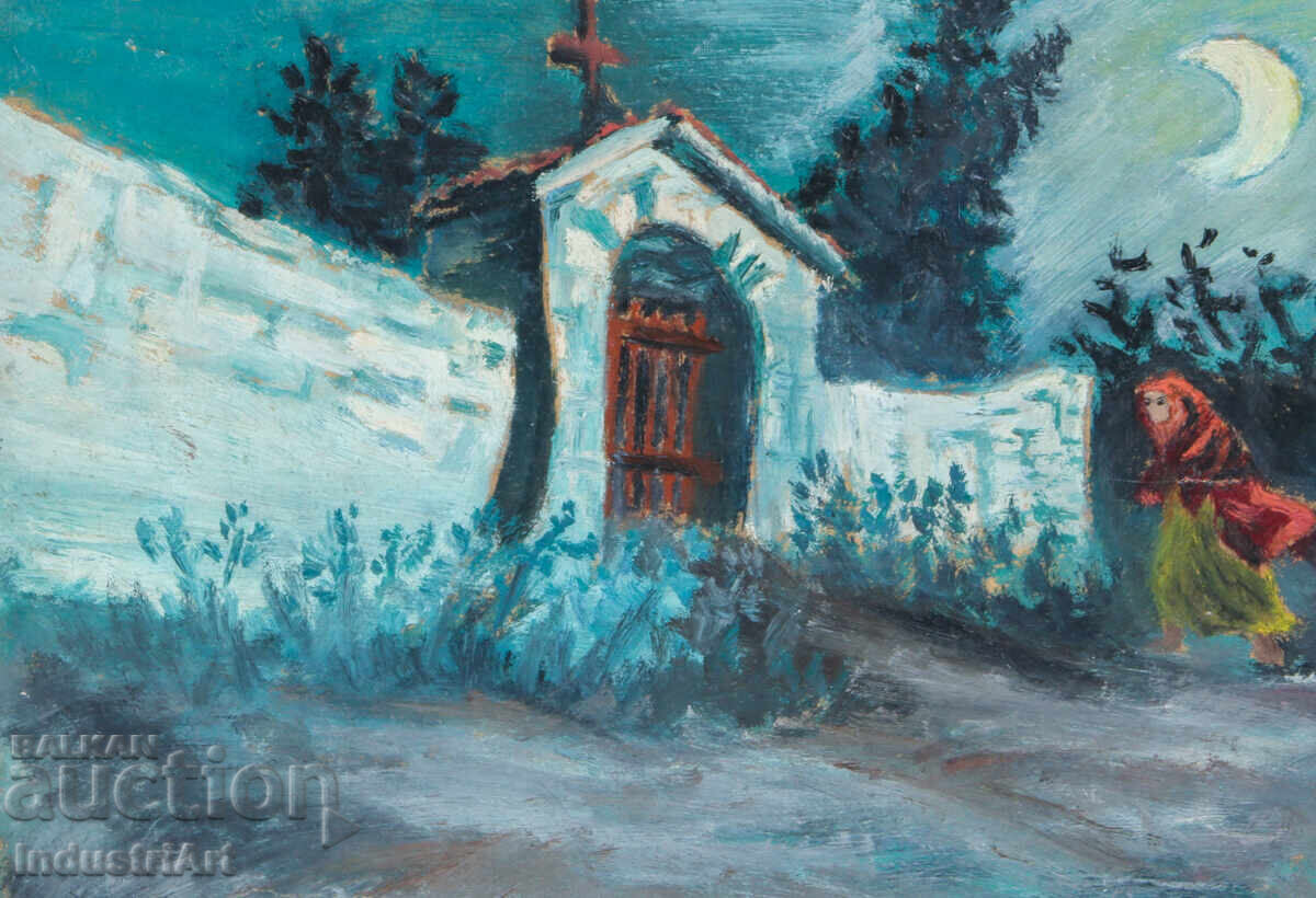 Licitație Veche pictură mică în ulei, peisaj