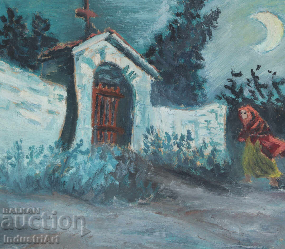 Veche pictură mică în ulei, peisaj - 5