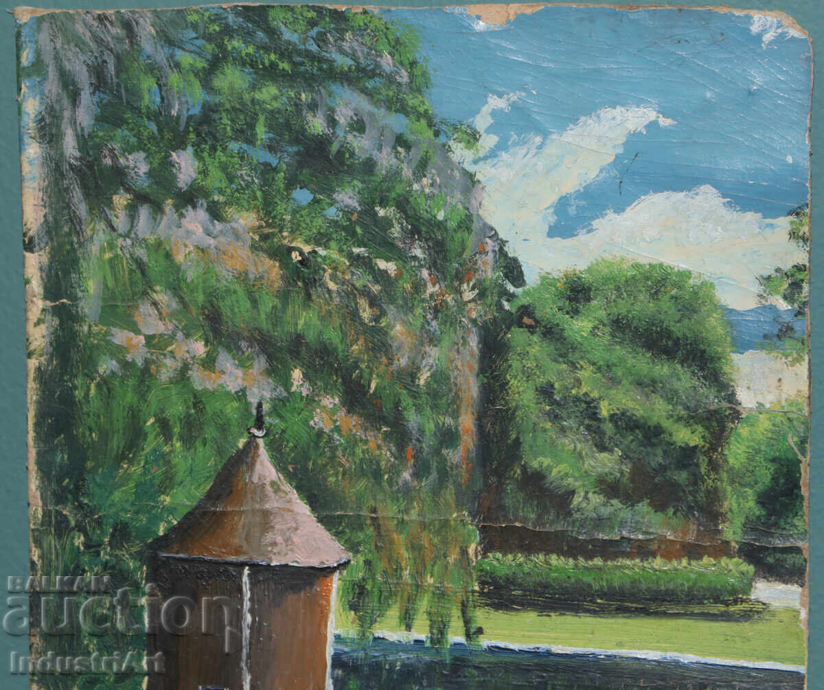 Παράδοση Παλιά ελαιογραφία τοπίο λίμνης