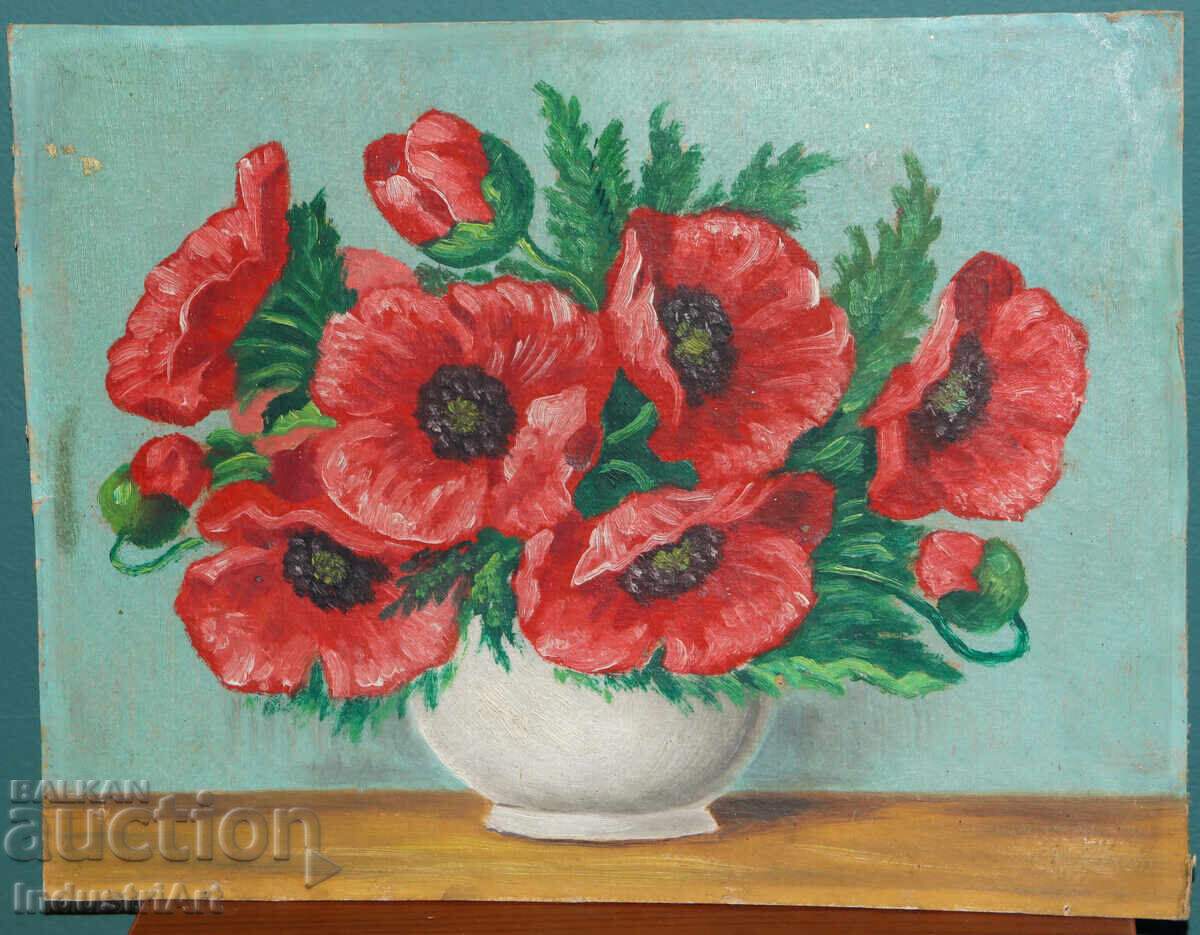 Стара картина маслени бои натюрморт с цветя с цена 180.00 лв. | € 92.03