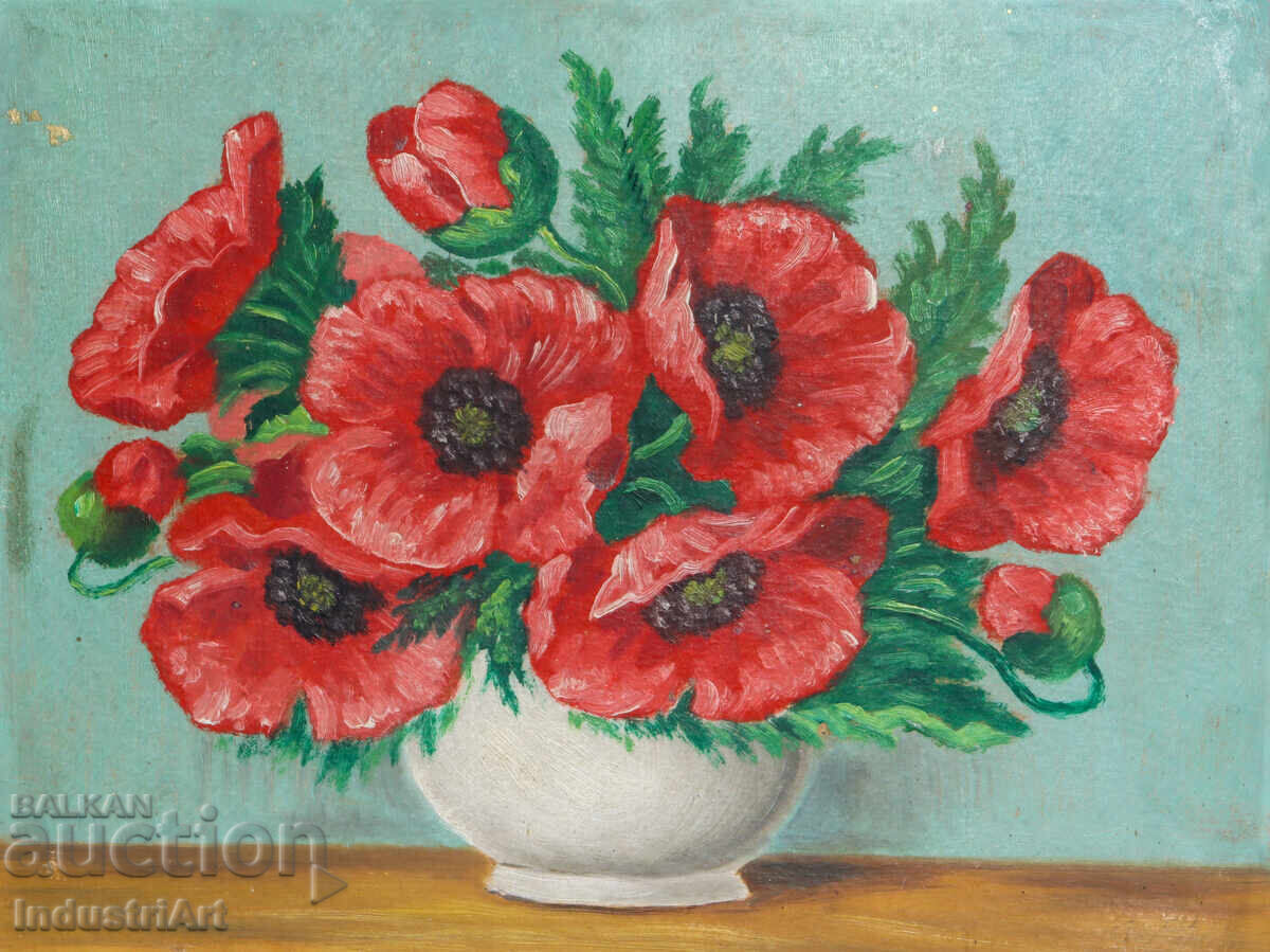 Аукцион Стара картина маслени бои натюрморт с цветя