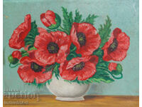 Old oil painting still life with flowers