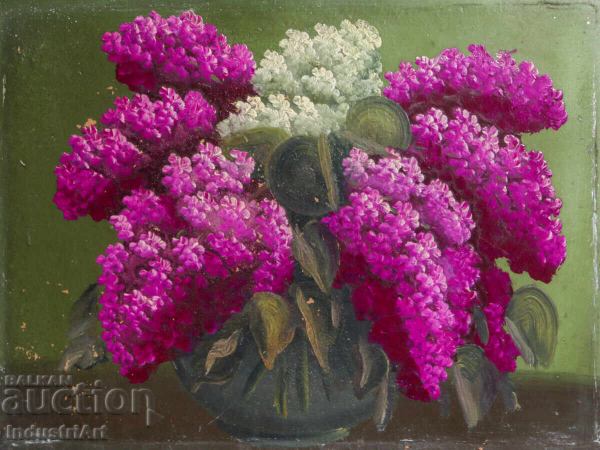 Old oil painting still life with flowers