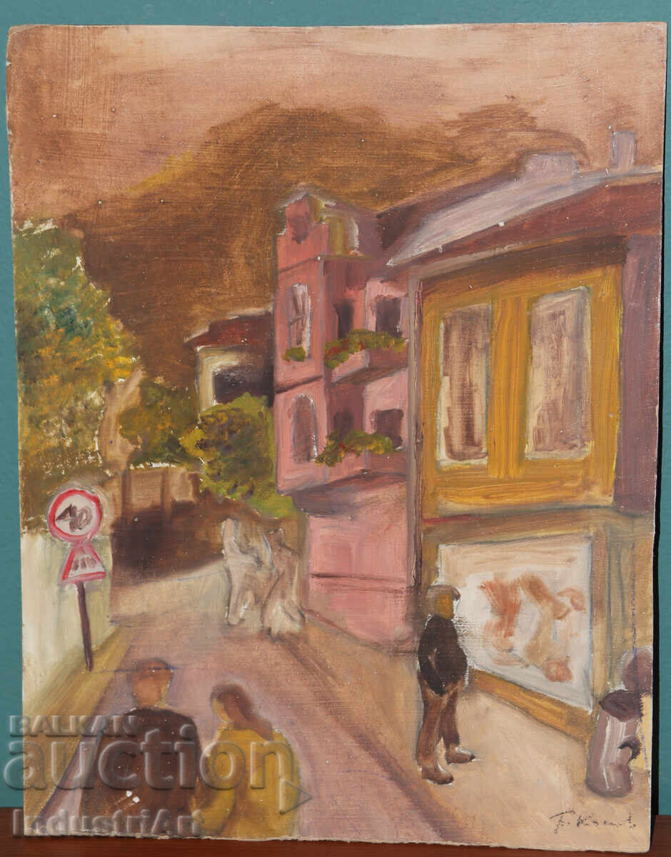 Auction  Old oil painting, rural landscape