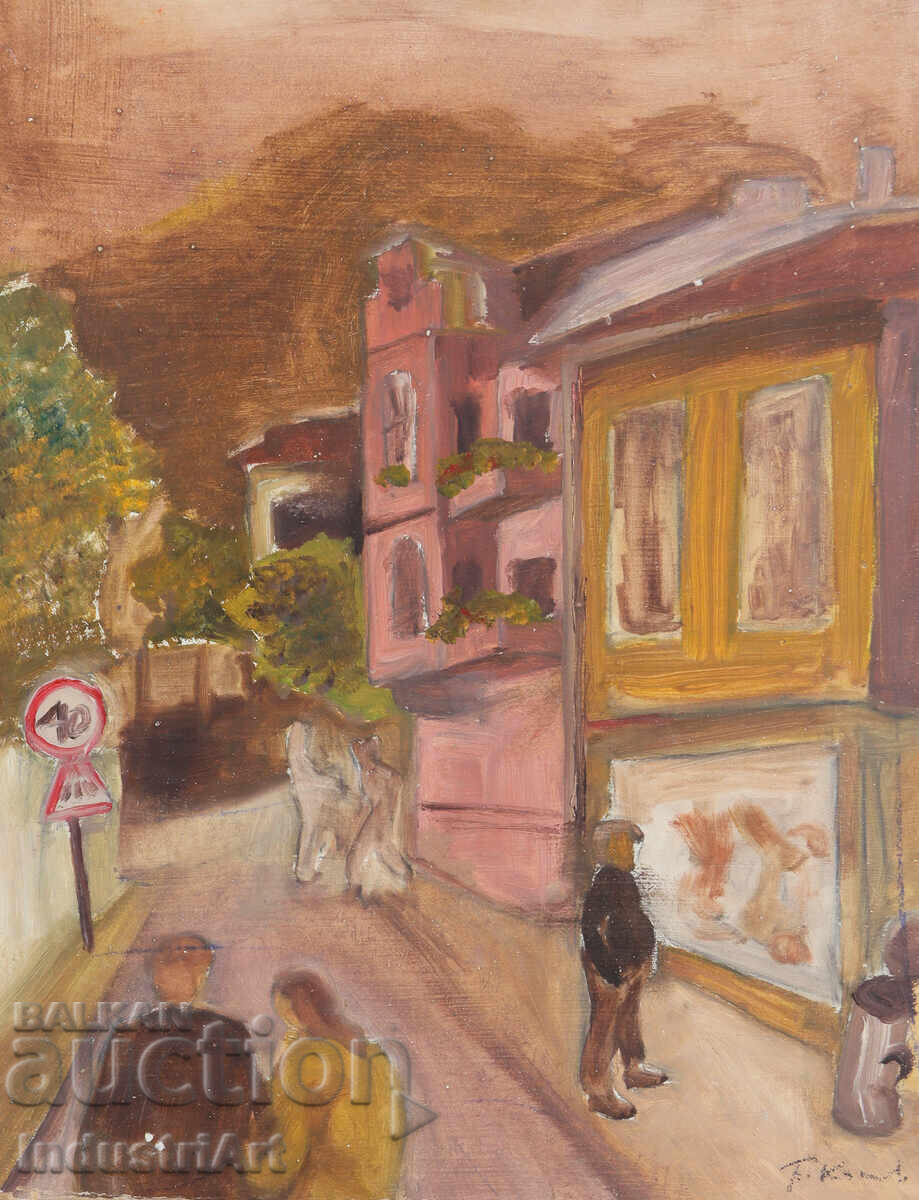 Old oil painting, rural landscape