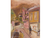 Old oil painting, rural landscape