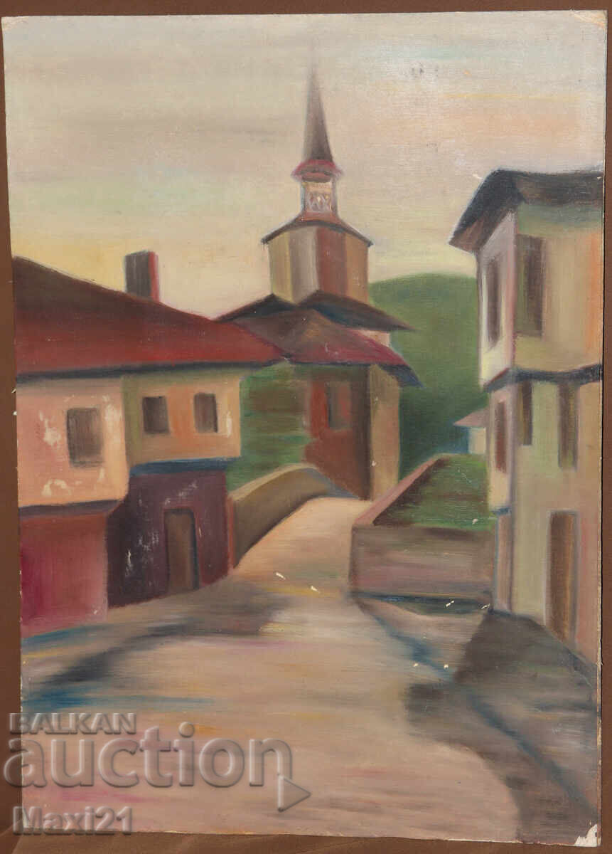 Auction  Landscape Revival Houses Old Painting Oil Paints