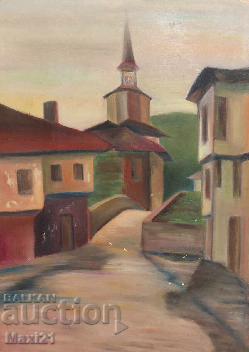 Landscape Revival Houses Old Painting Oil Paints