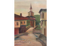 Τοπίο αναγεννησιακών σπιτιών παλαιός πίνακας ελαιογραφίας