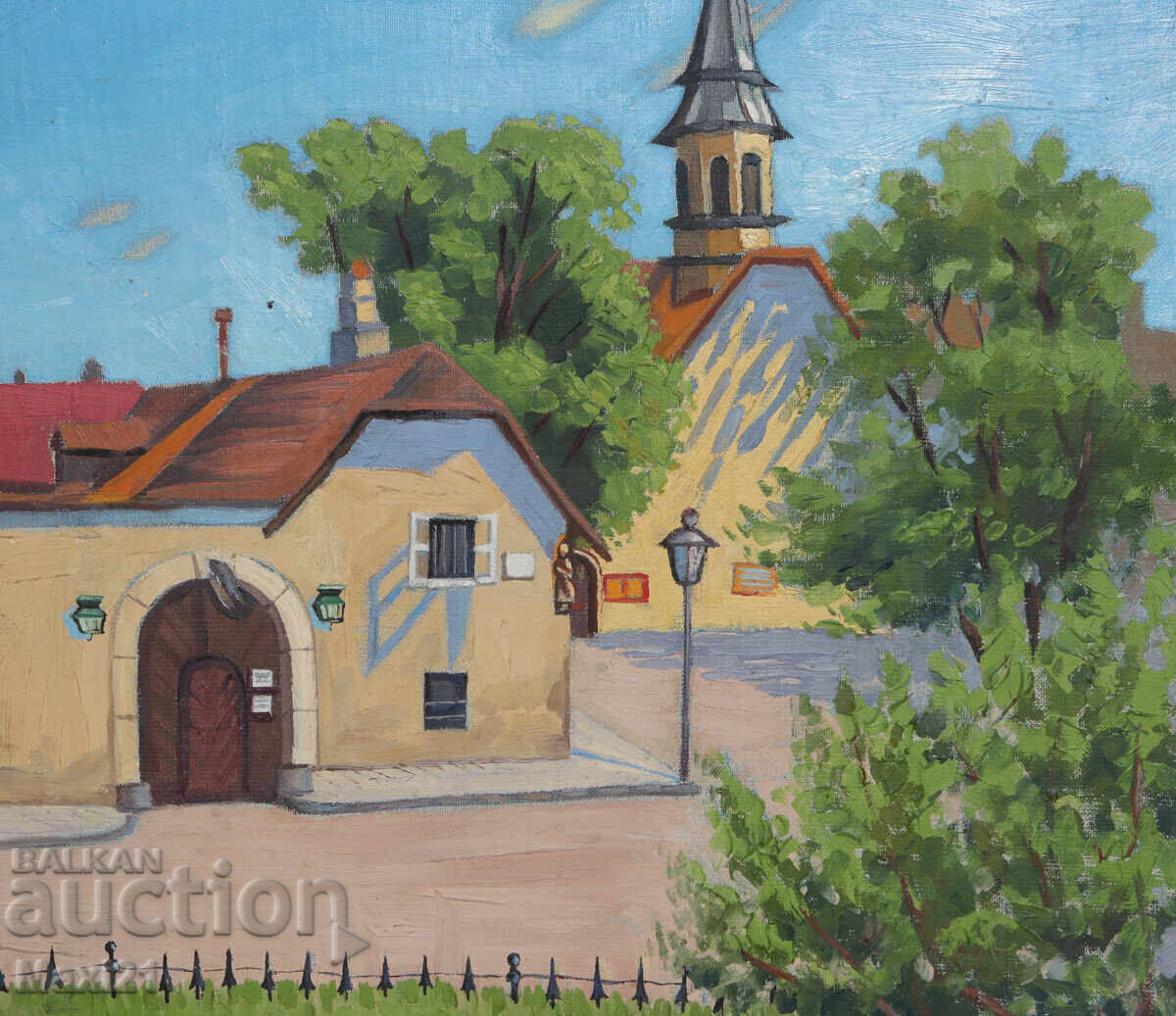 1968 g. Αστικό τοπίο παλιός πίνακας ελαιογραφίας - 5