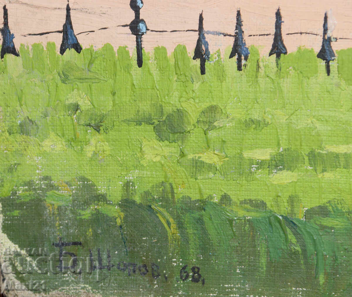 1968 g. Αστικό τοπίο παλιός πίνακας ελαιογραφίας - 6