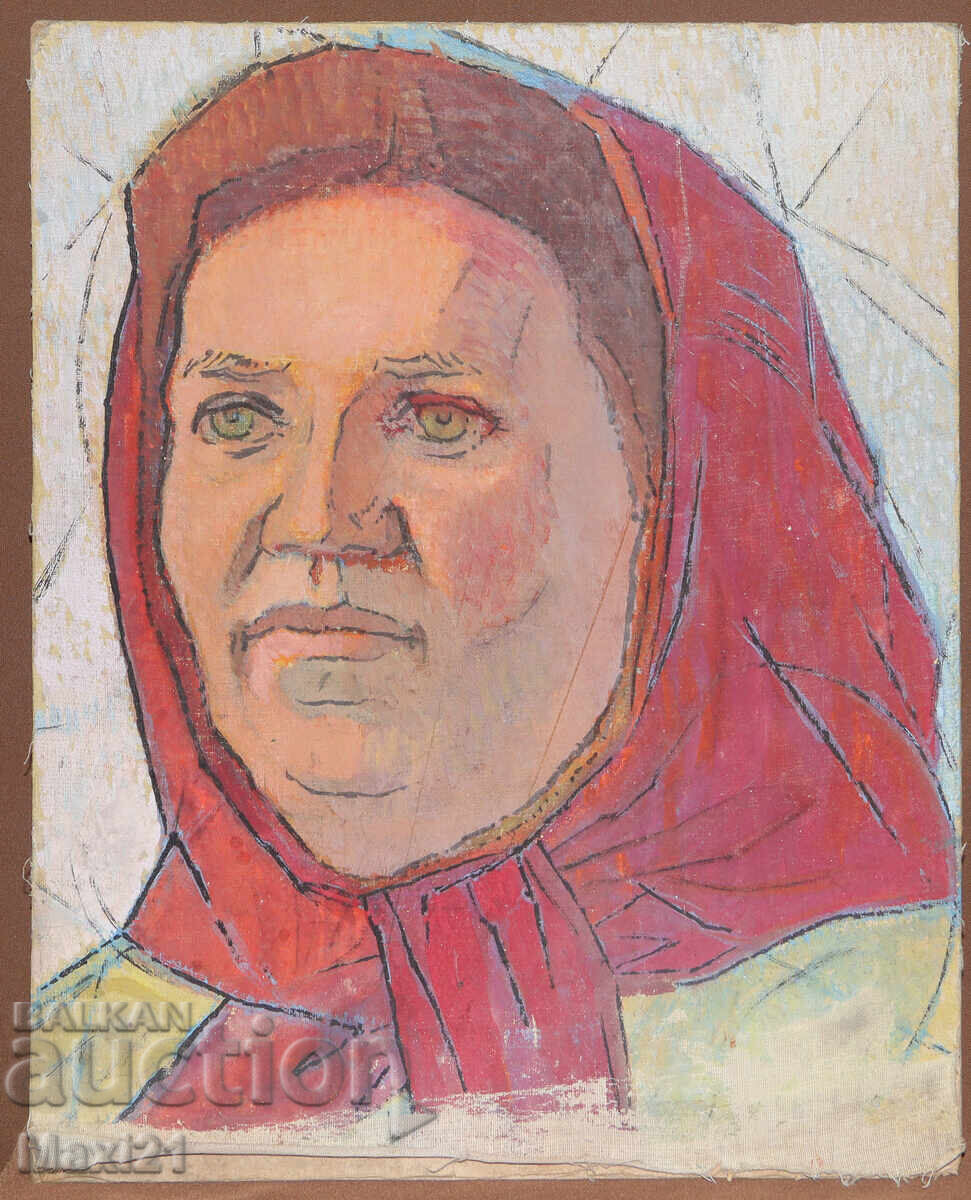 Old oil painting portrait of a woman with a headscarf with price 200.00 BGN | € 102.26
