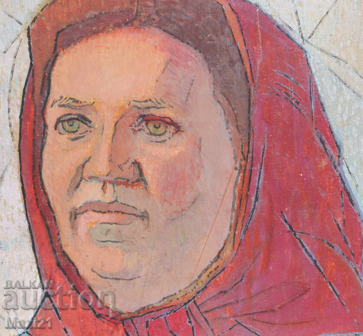 Delivery of Old oil painting portrait of a woman with a headscarf