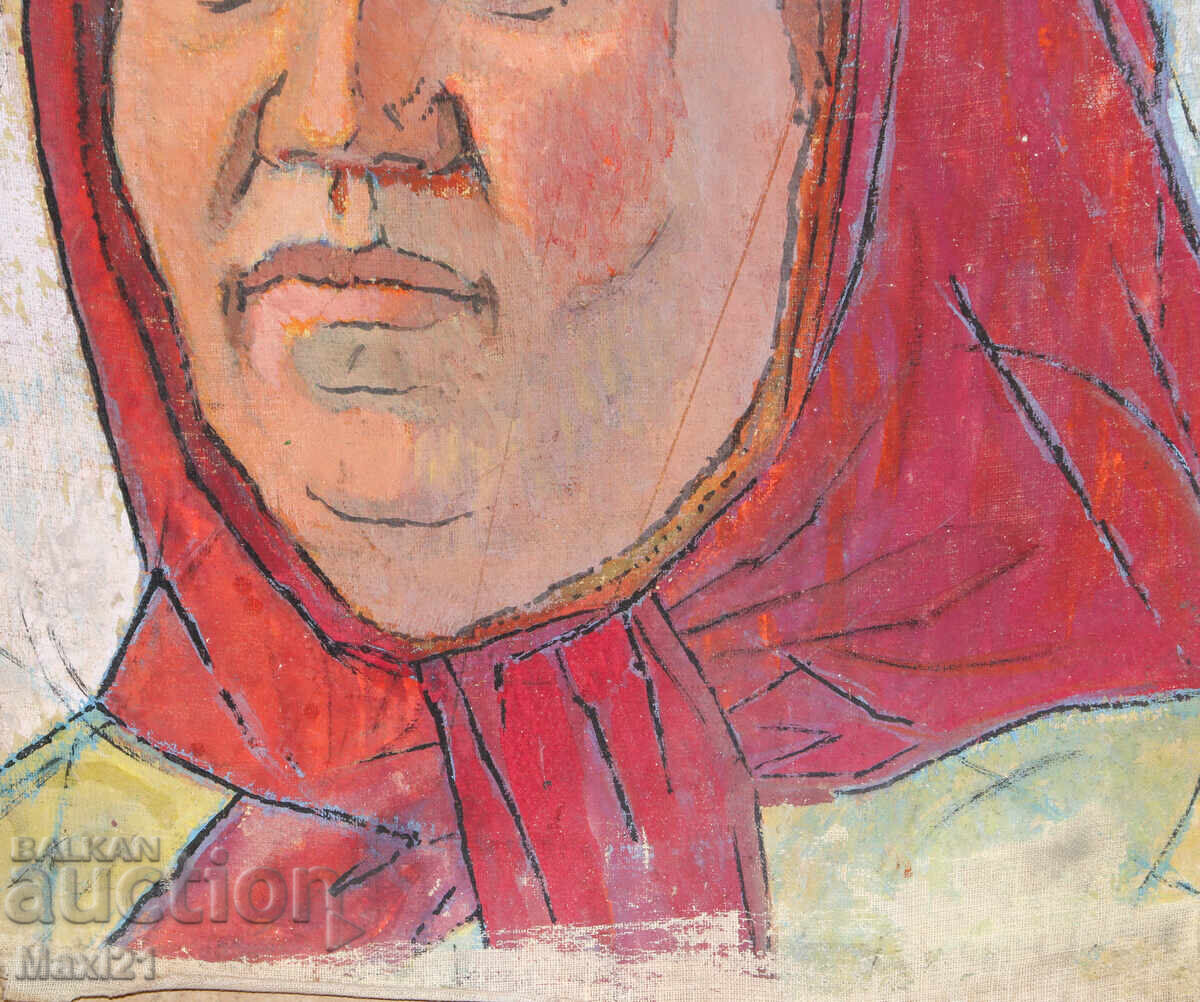 Old oil painting portrait of a woman with a headscarf - 5