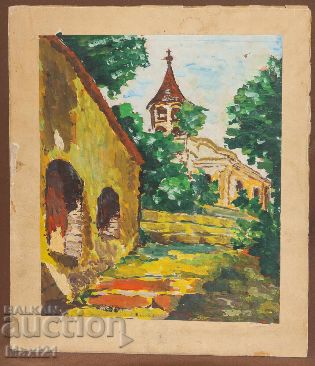 Landscape Revival Houses Old Painting Gouache with price 240.00 BGN | € 122.71