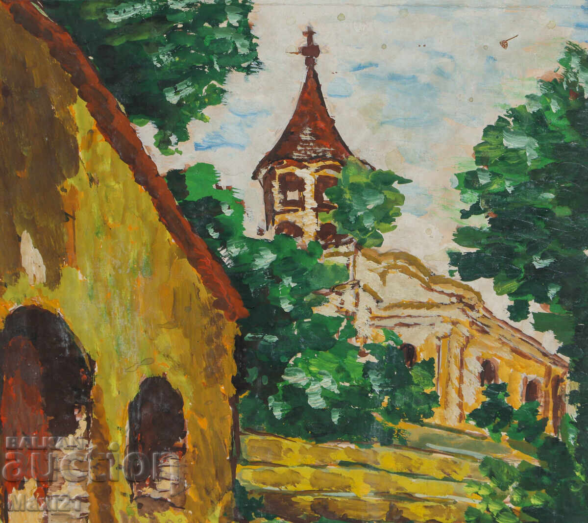 Delivery of Landscape Revival Houses Old Painting Gouache