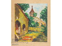 Landscape Revival Houses Old Painting Gouache