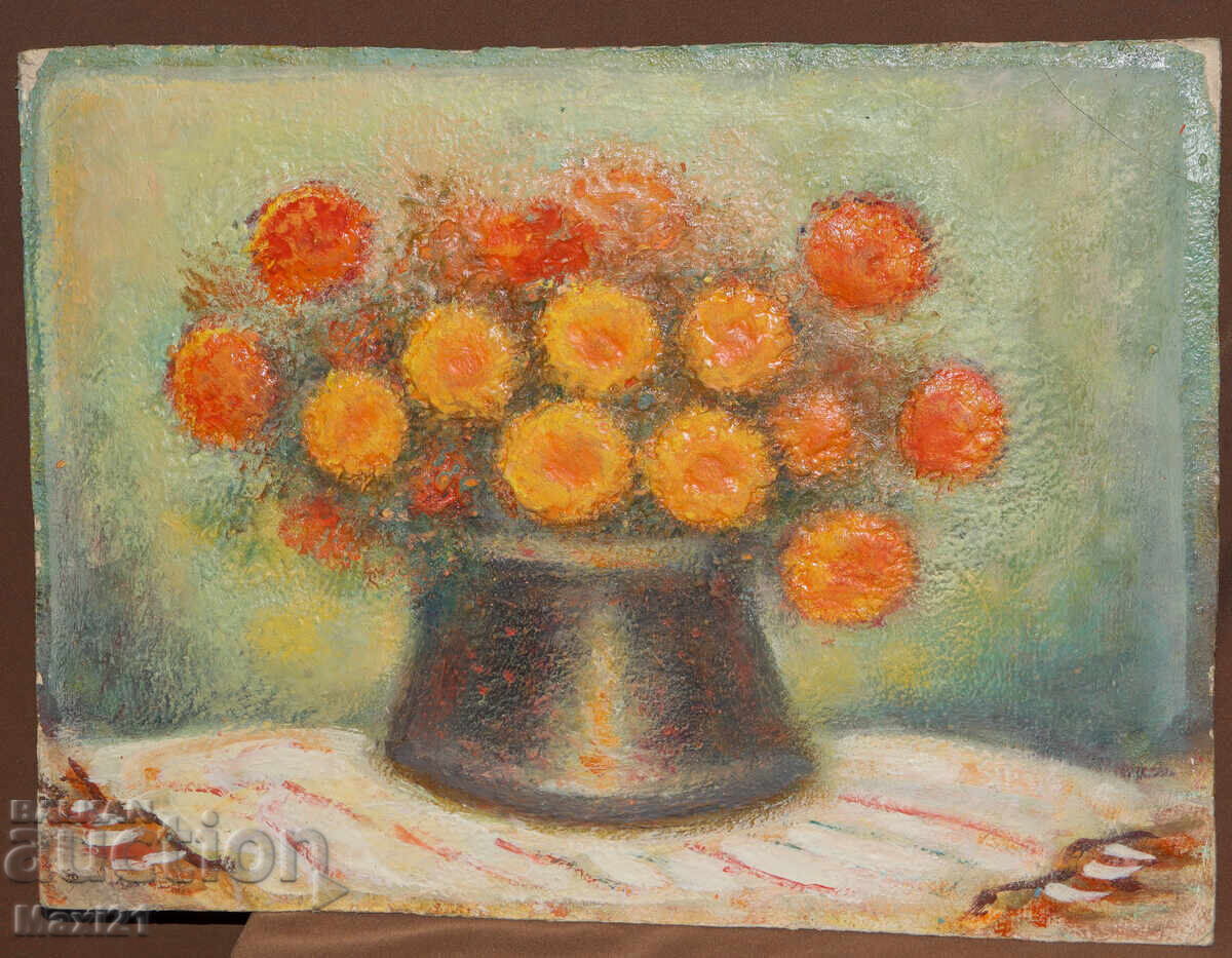 Still life of flowers, old painting, oil paints with price 250.00 BGN | € 127.82