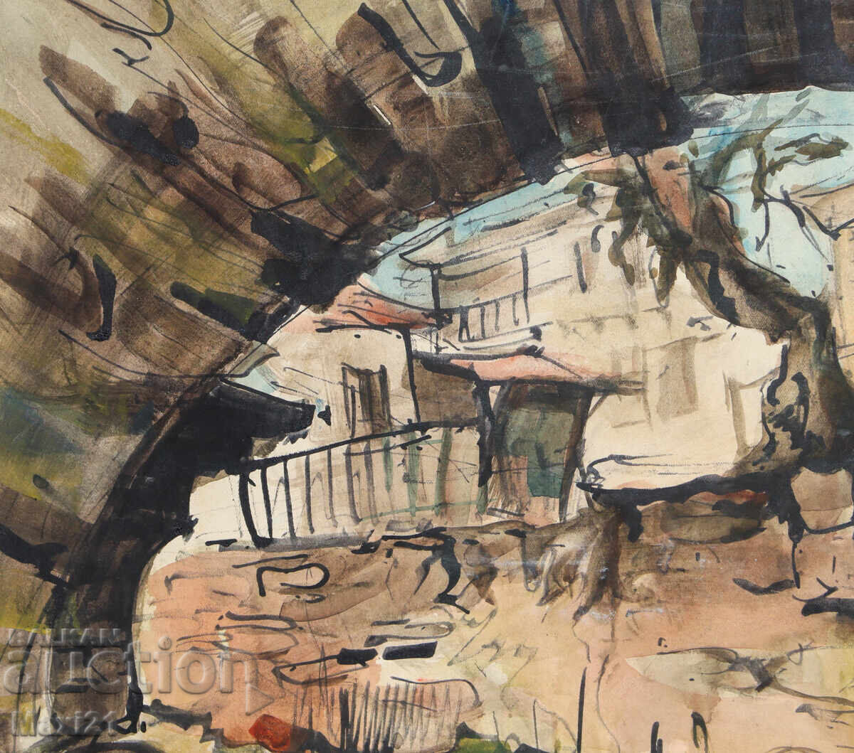 Delivery of Old watercolor painting landscape