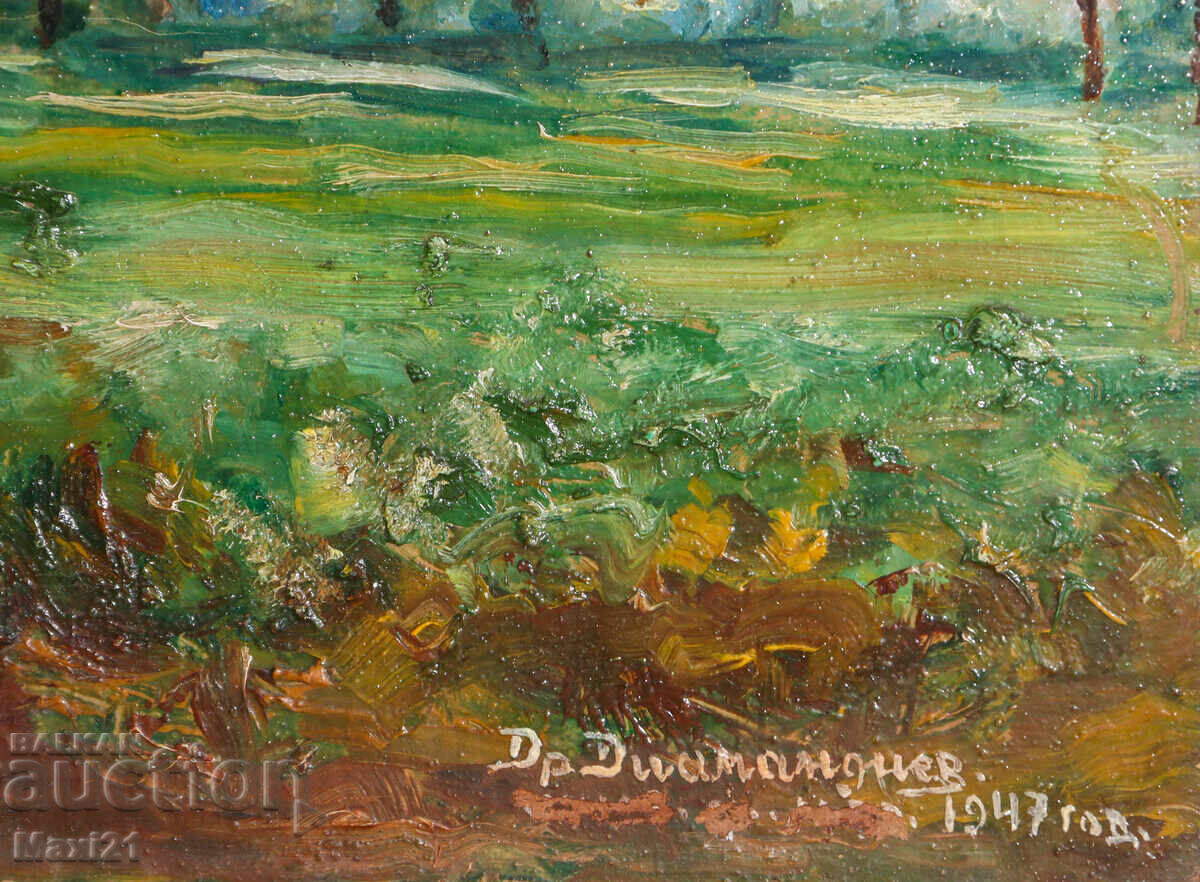 1947. Τοπίο παλιός πίνακας ελαιογραφίας υπογεγραμμένος - 6