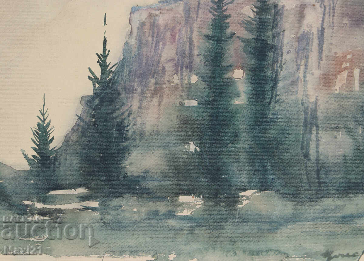 1967. Παλιός πίνακας ακουαρέλα τοπίο - 5