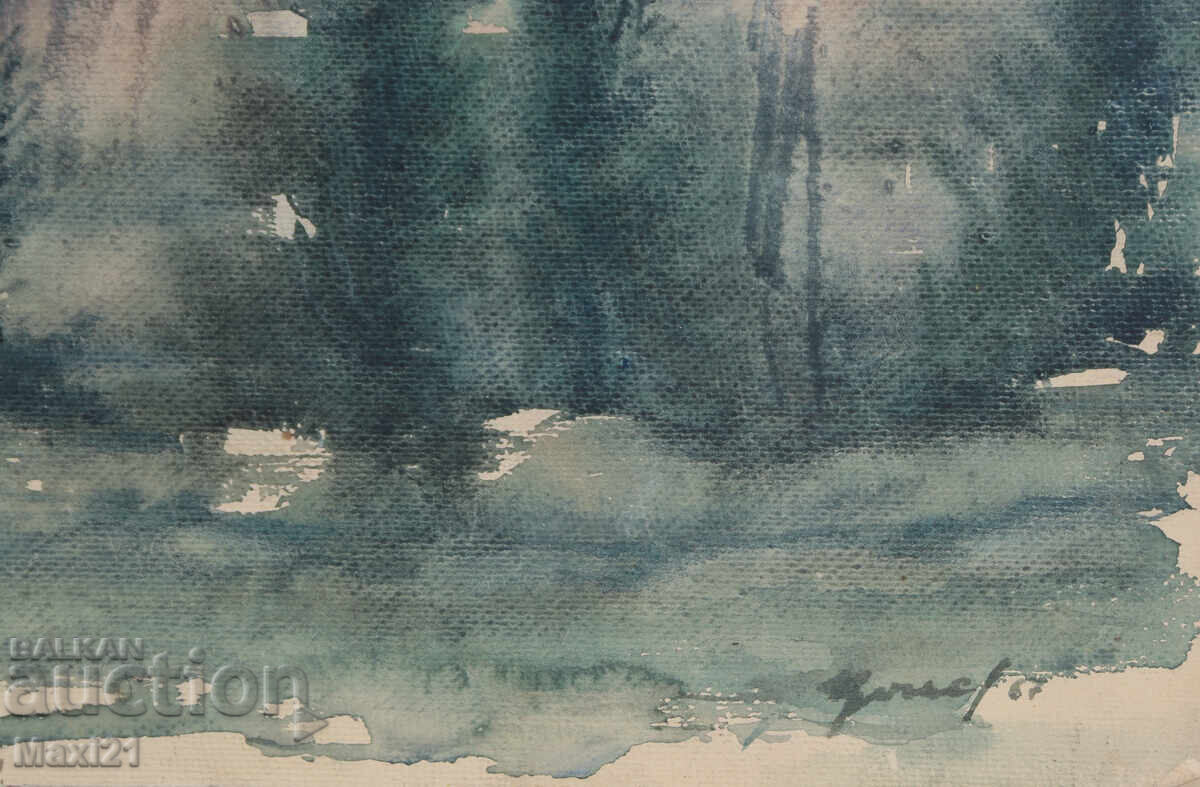 1967. Παλιός πίνακας ακουαρέλα τοπίο - 6