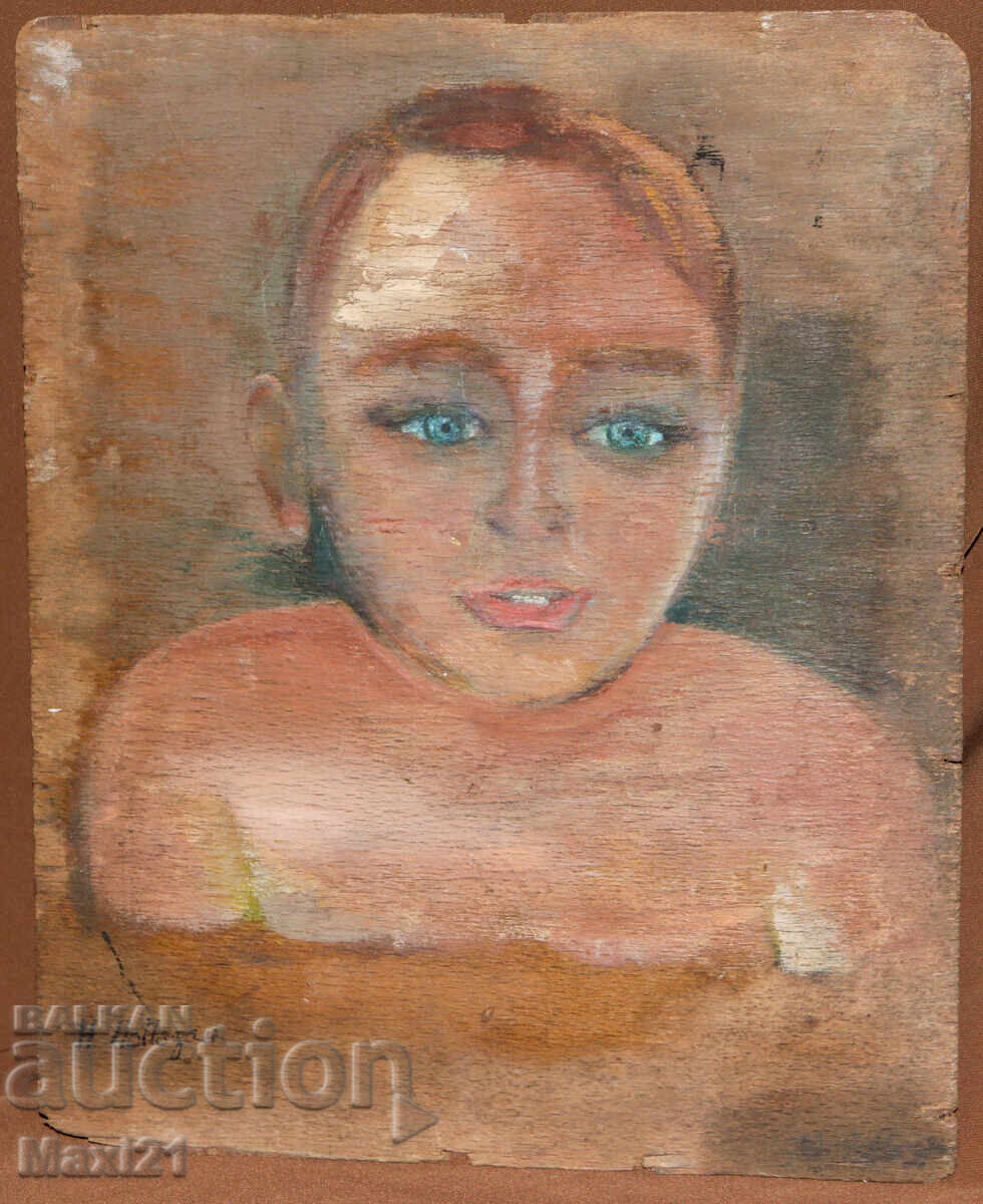 Παλιός πίνακας ελαιογραφίας, παιδικό πορτρέτο με τιμή 250.00 BGN | € 127.82