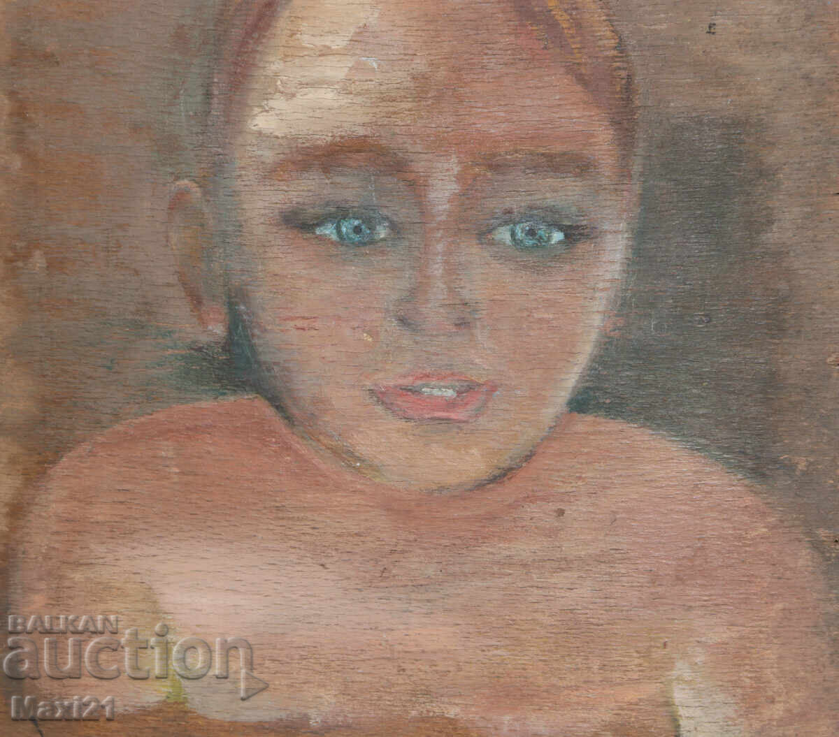 Παλιός πίνακας ελαιογραφίας, παιδικό πορτρέτο - 5
