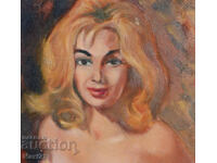 Tablou vechi, ulei pe pânză, portret feminin