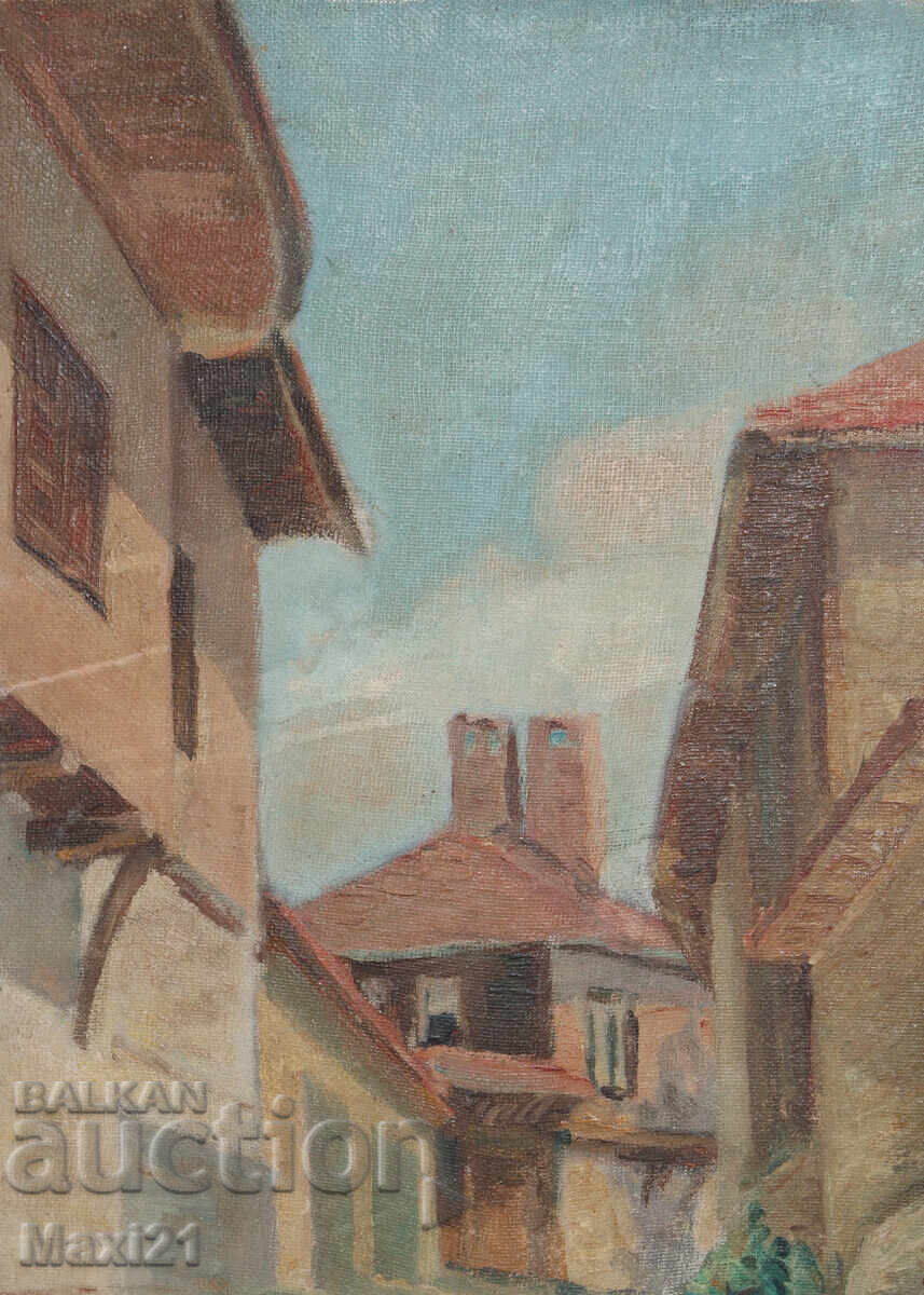 Auction  Landscape Revival Houses Old Painting Oil Paints