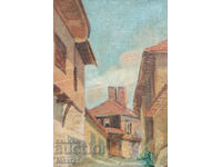 Τοπίο αναγεννησιακών σπιτιών παλαιός πίνακας ελαιογραφίας