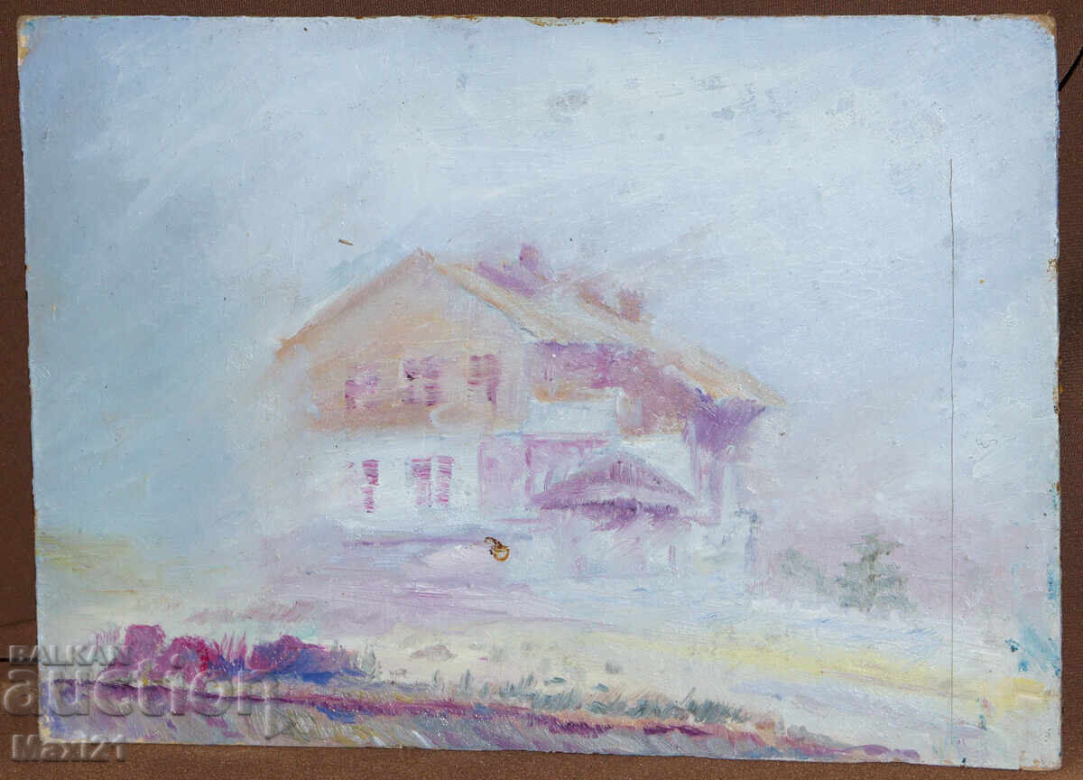 Peisaj cu casă, tablou vechi, ulei cu preț 160.00 BGN | € 81.81