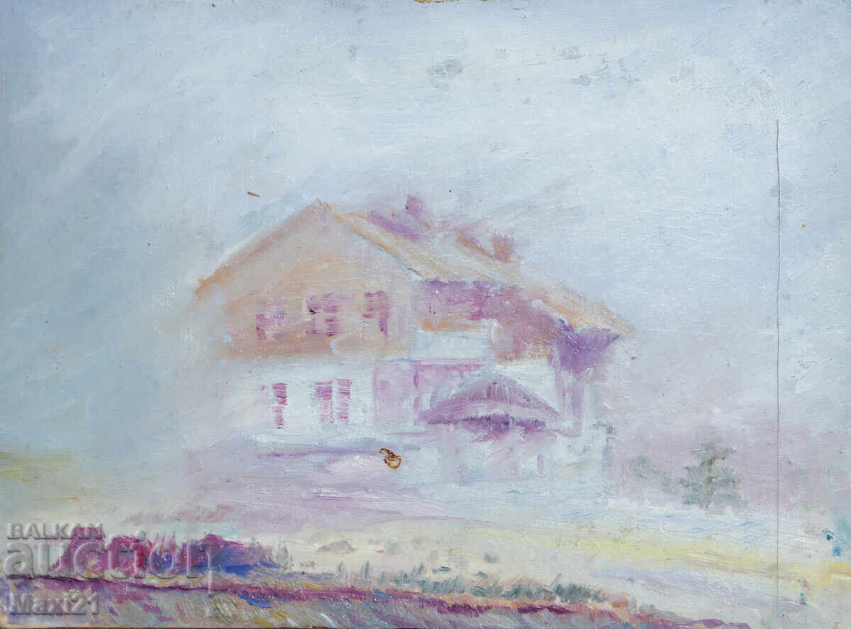 Licitație Peisaj cu casă, tablou vechi, ulei