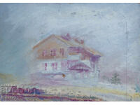 Landscape with house old painting oil paints