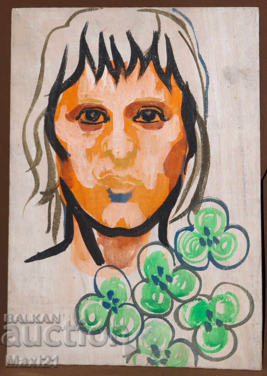 Παλιός πίνακας με τέμπερα, γυναικείο πορτρέτο με τιμή 200.00 BGN | € 102.26