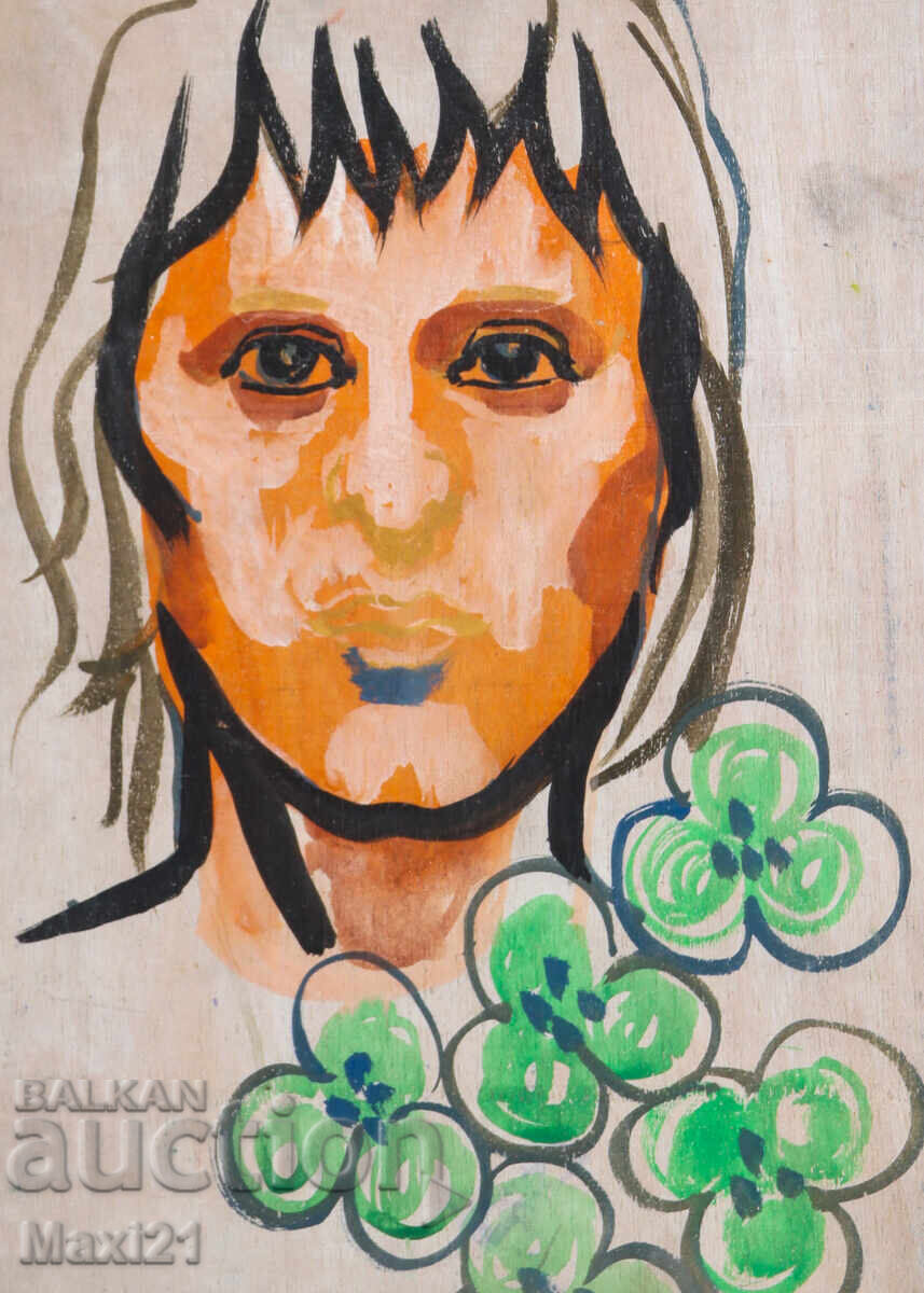 Δημοπρασία Παλιός πίνακας με τέμπερα, γυναικείο πορτρέτο