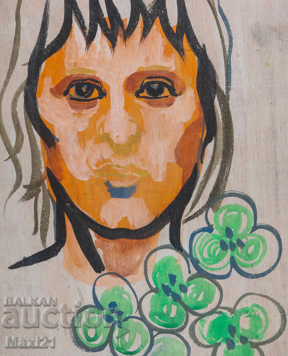 Παλιός πίνακας με τέμπερα, γυναικείο πορτρέτο - 5