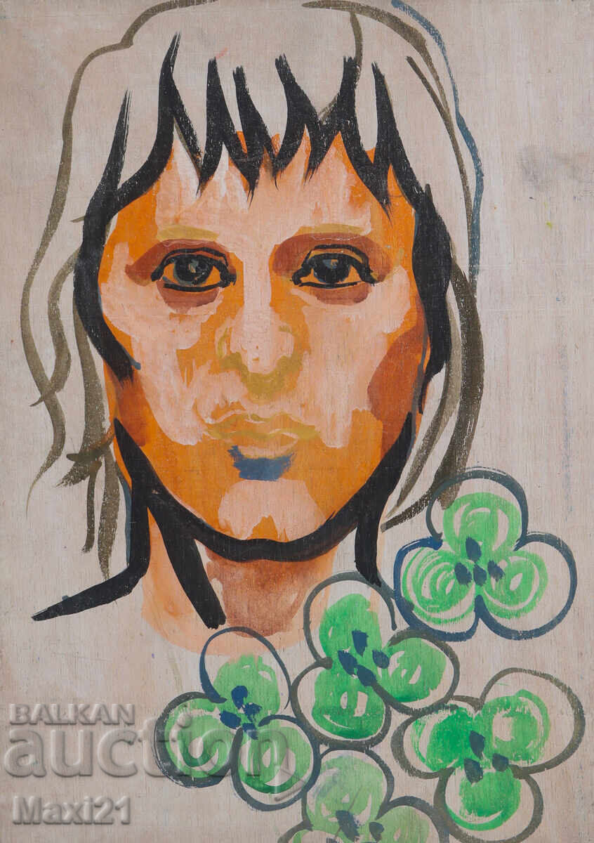 Παλιός πίνακας με τέμπερα, γυναικείο πορτρέτο