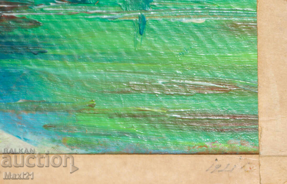 Winter lake landscape old painting oil paints - 6