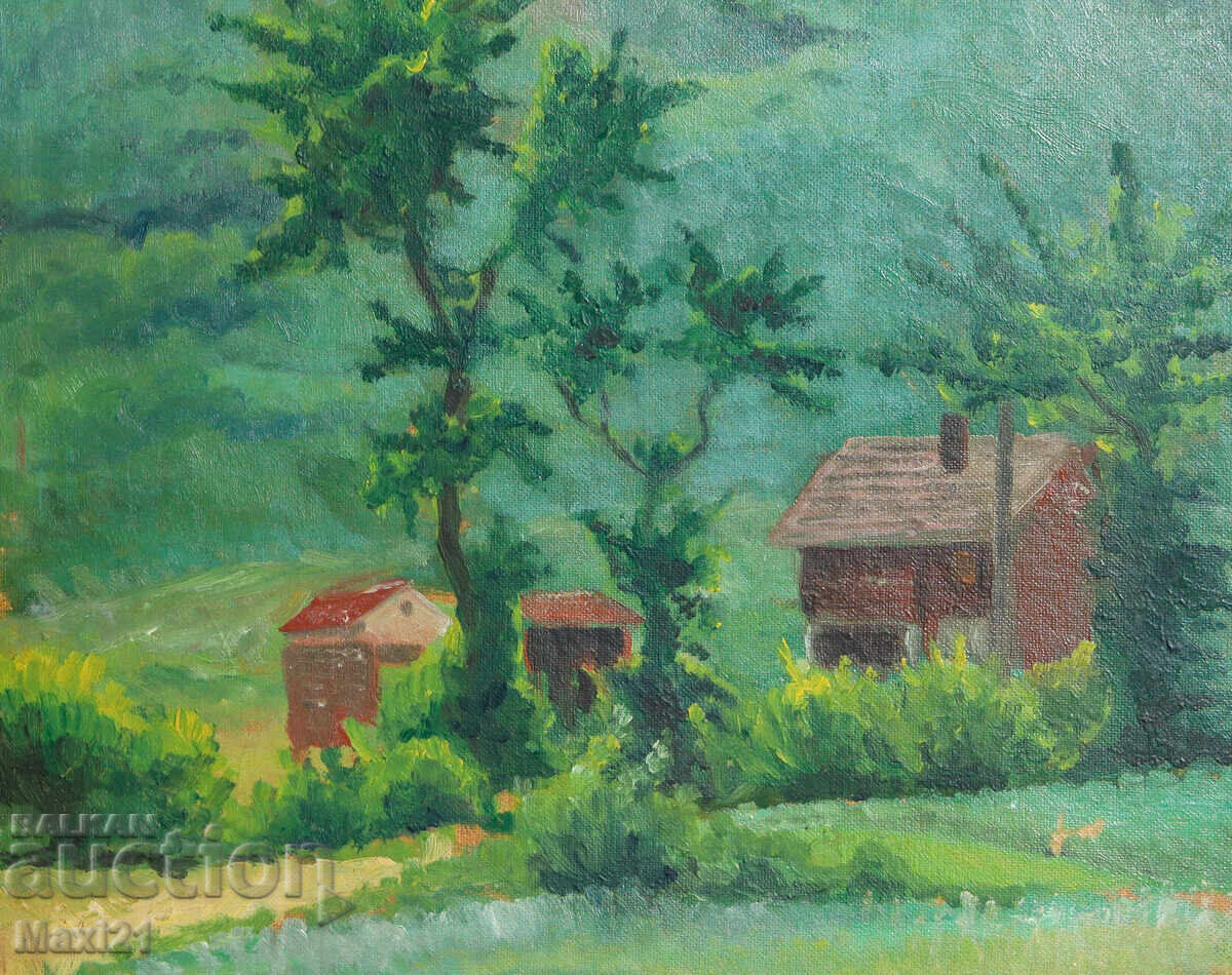 Pictură veche peisaj în ulei - 5