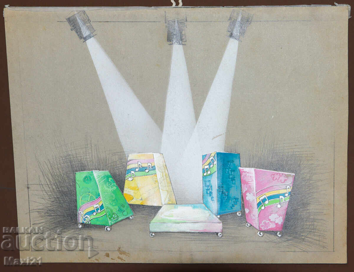 Scenografie teatru de păpuși pentru copii pictură acuarelă cu preț 160.00 BGN | € 81.81 Scenografie teatru de păpuși pentru copii pictură acuarelă cu preț 160.00 BGN | € 81.81