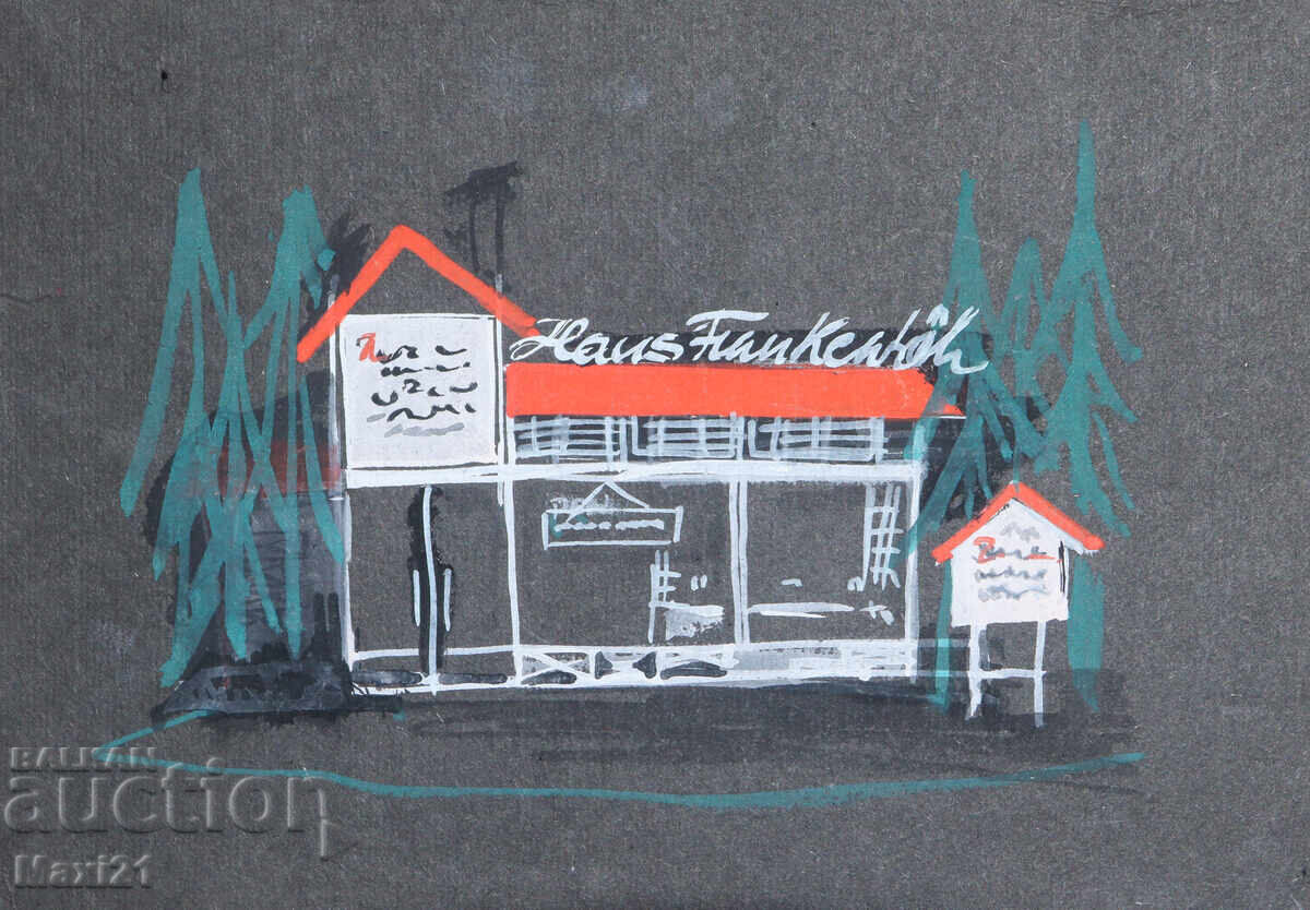 Gouache painting, scenography, interior