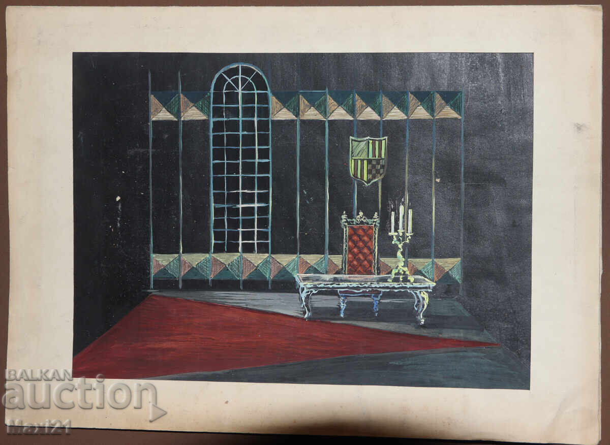 Licitație Pictură veche guașă decor scenografie Licitație Pictură veche guașă decor scenografie