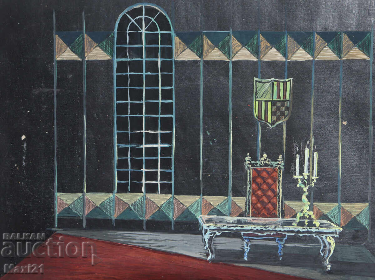 Livrarea Pictură veche guașă decor scenografie Livrarea Pictură veche guașă decor scenografie