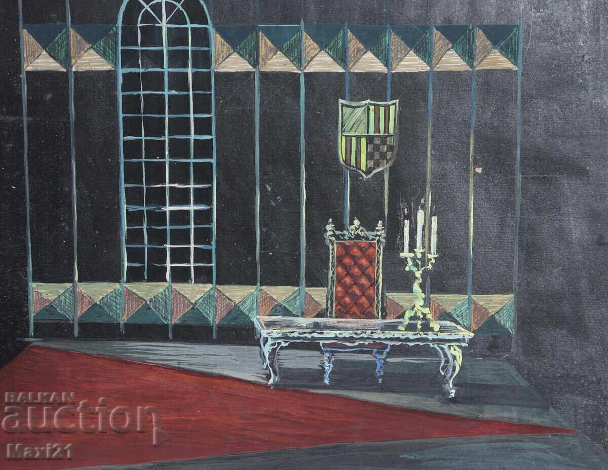 Pictură veche guașă decor scenografie - 5 Pictură veche guașă decor scenografie - 5