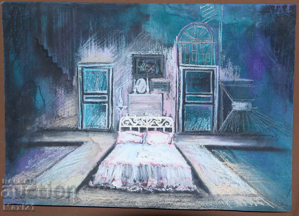 Old pastel painting, decorative scenery with price 160.00 BGN | € 81.81