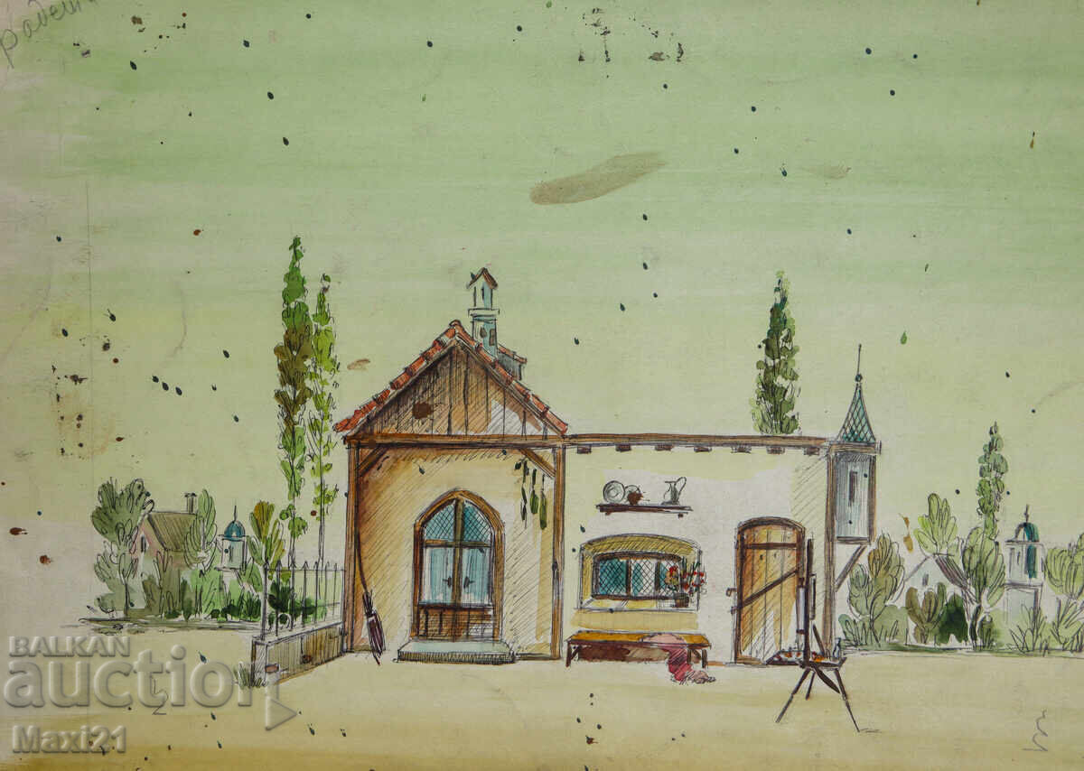 Доставка на Стара картина акварел градски пейзаж