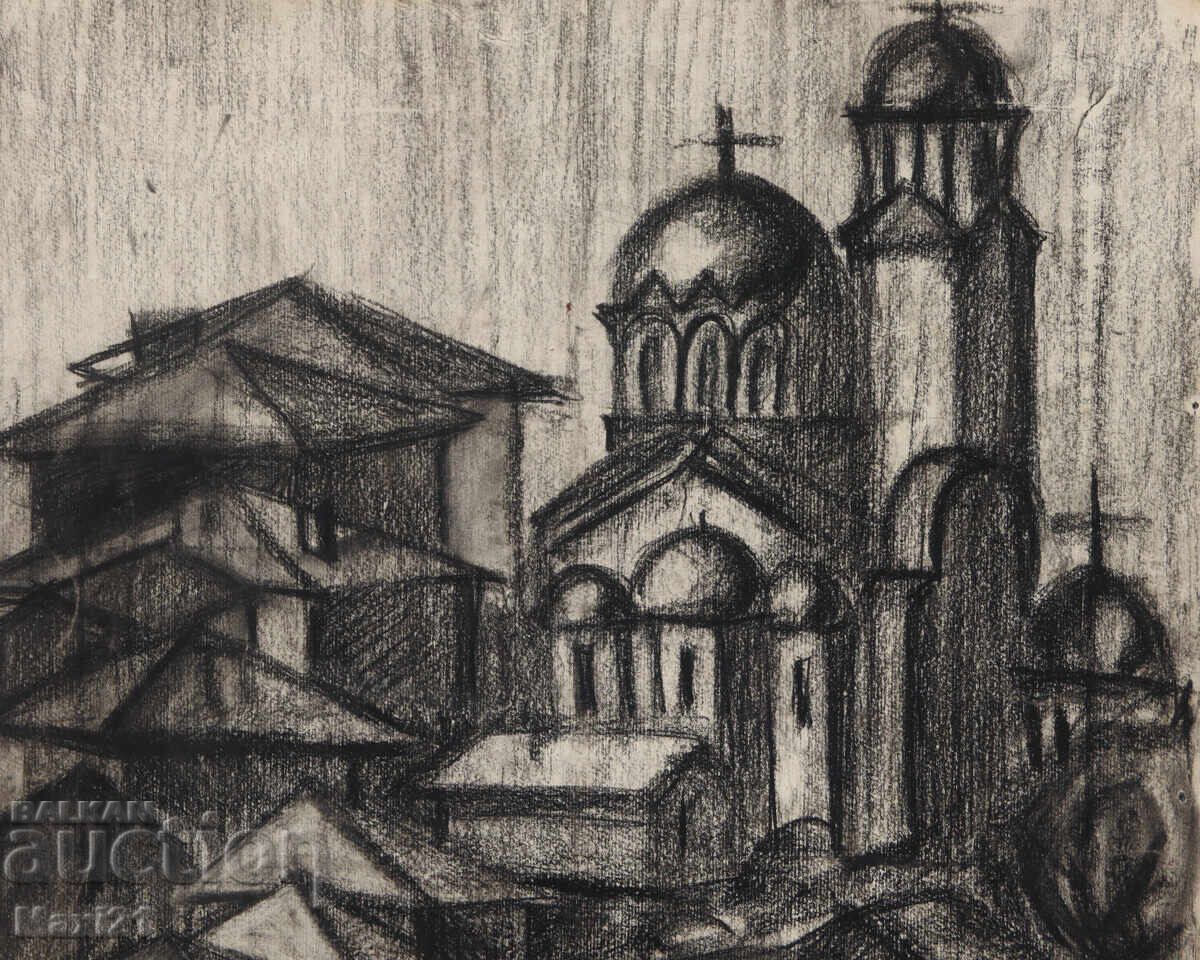 Доставка на Стара картина въглен градски пейзаж