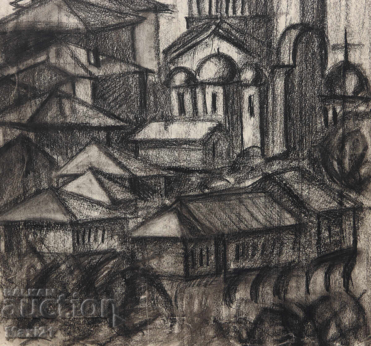 Стара картина въглен градски пейзаж - 5