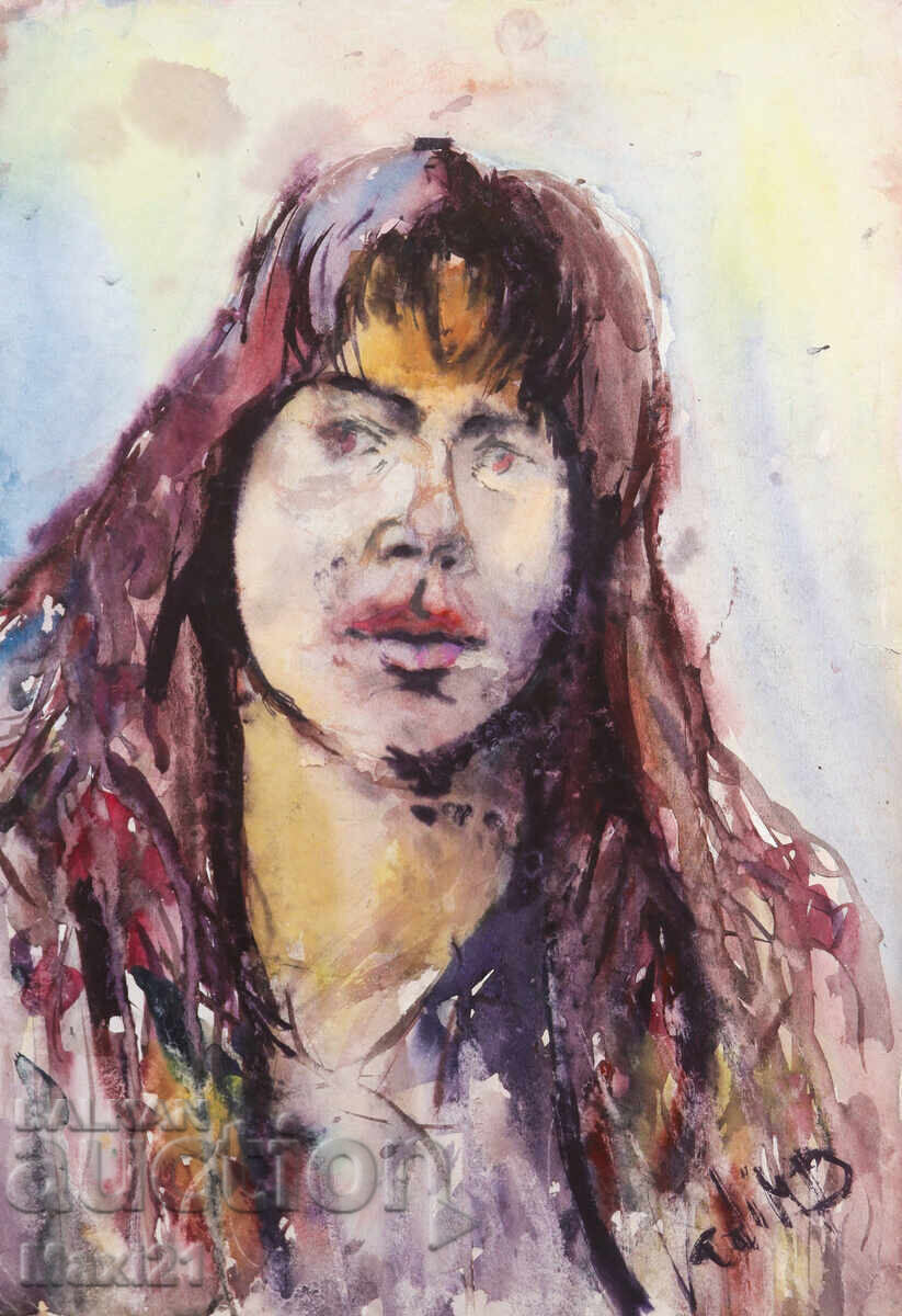 Watercolor painting female portrait